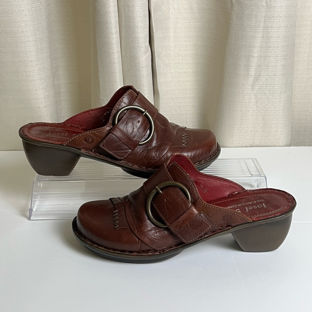 Josef Seibel Leather Clogs With Buckle - Picture 2 of 16